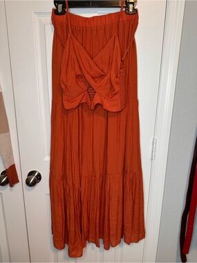 SHEIN Rust Orange Tiered Maxi Skirt Set with Draped Cami